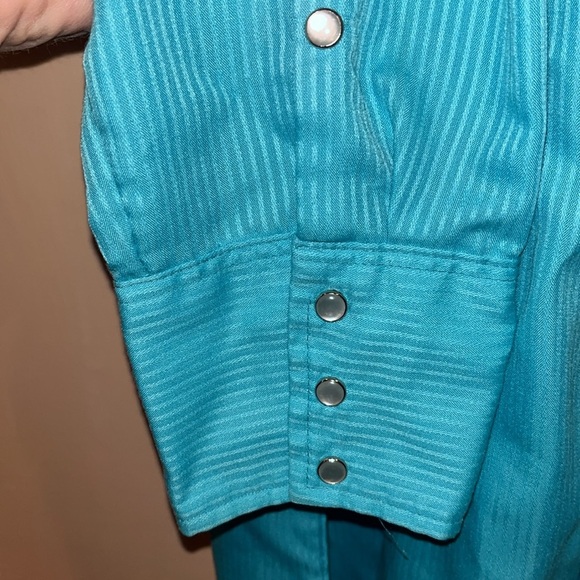 MWG Vintage Mens western wear turquoise blue sheen striped button down SZ XL - Picture 7 of 11